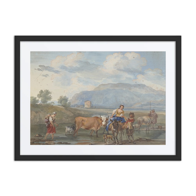 Shepherds Driving Cattle Through Water