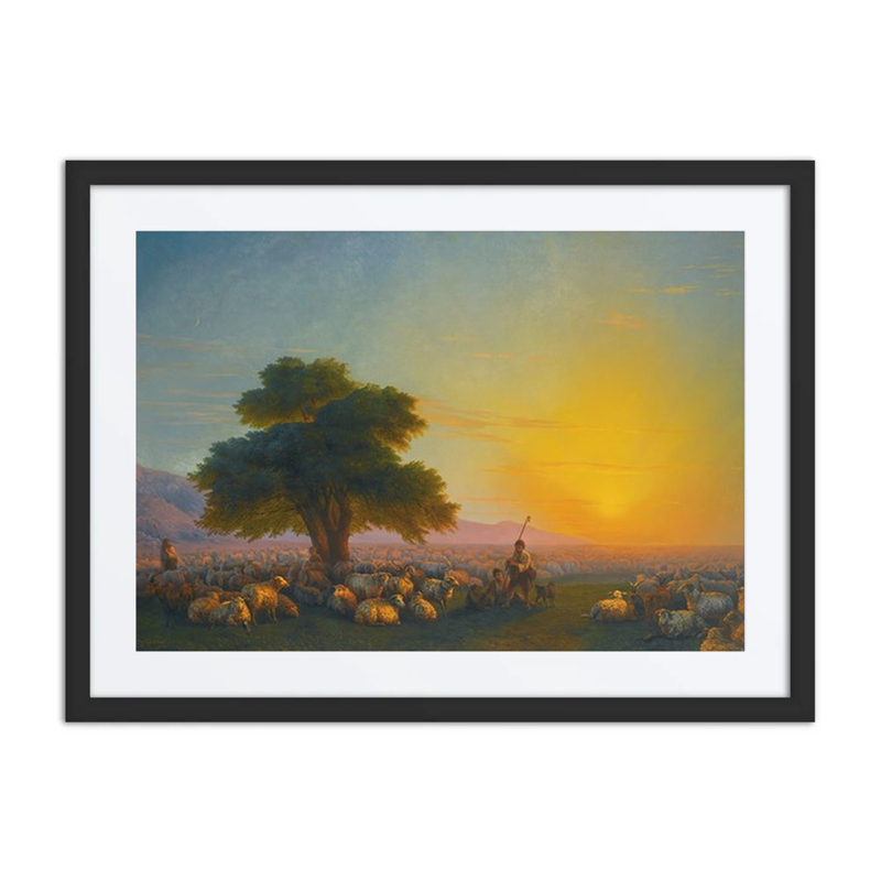 Shepherds with Their Flock at Sunset