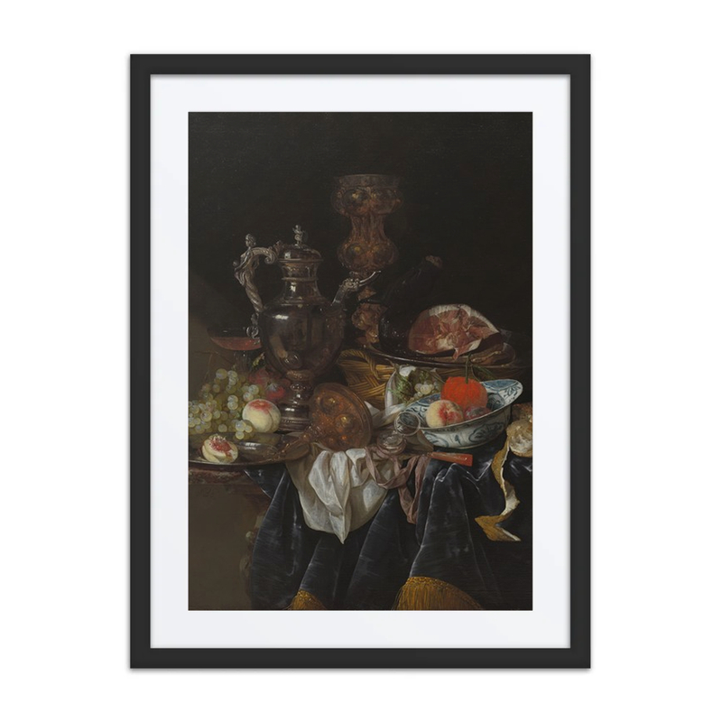 Silver Wine Jug, Ham, and Fruit
