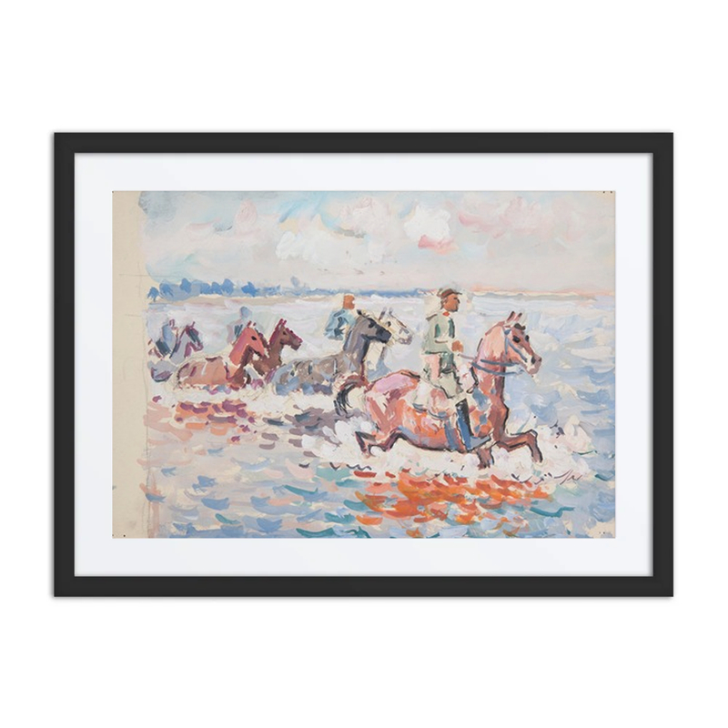 Soldiers on Horseback Crossing a River