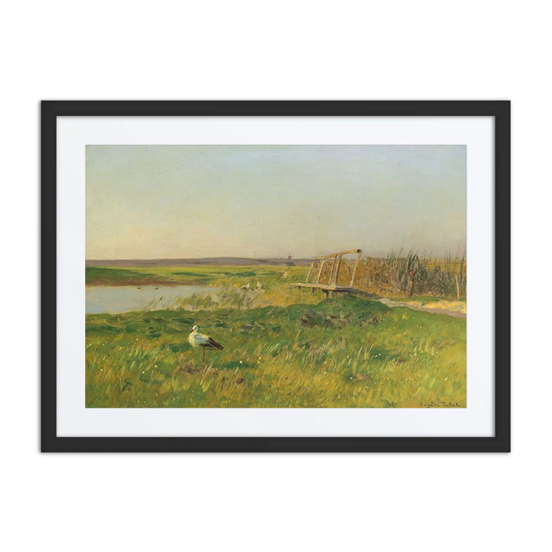 Spring Landscape with Storks by a Pond