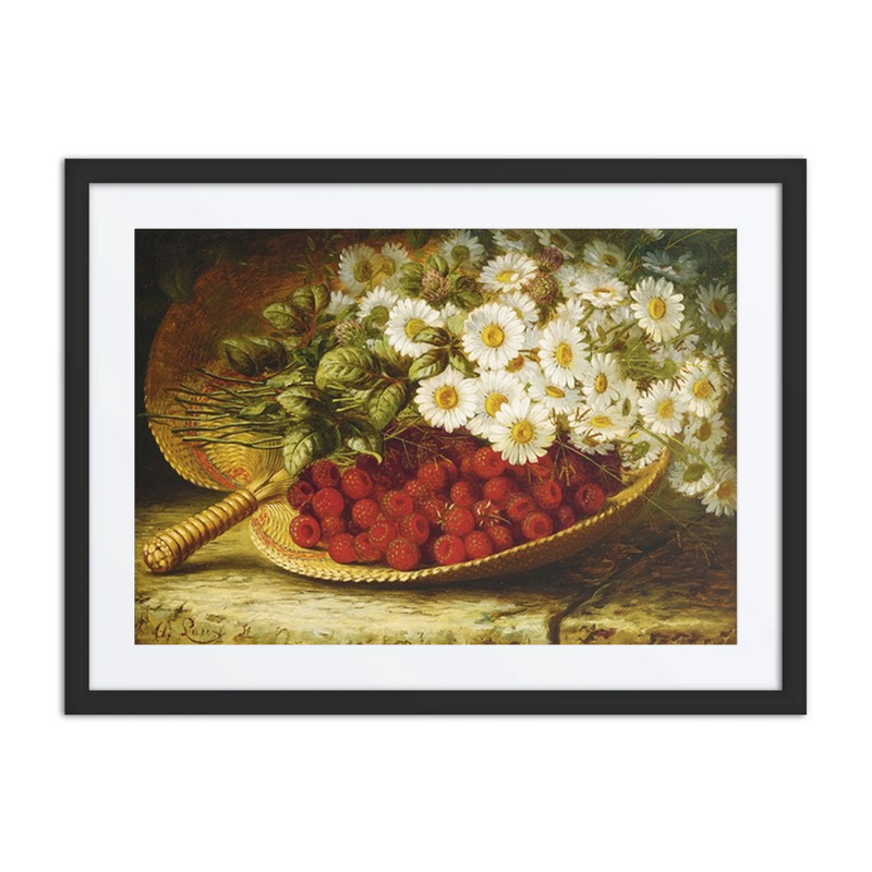 Still Life with Daisies and Raspberries on a Ledge