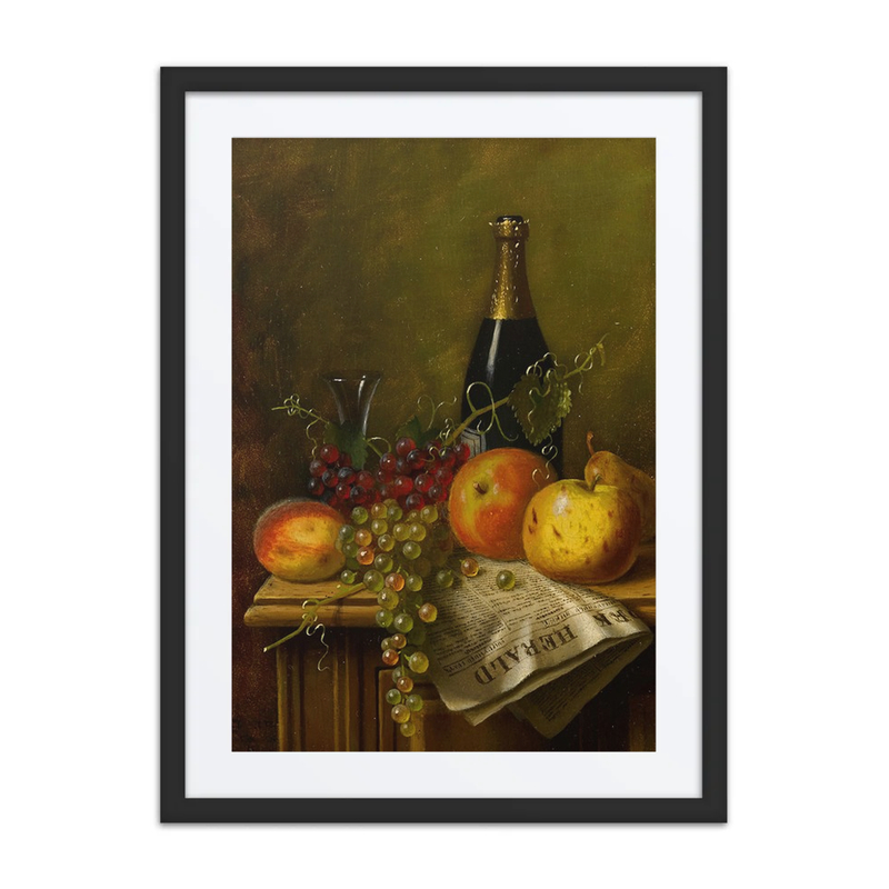Still Life with Fruit, Champagne Bottle and Newspaper