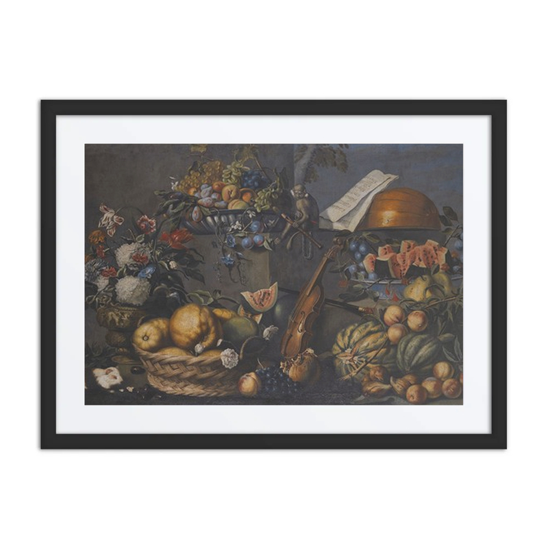 Still Life with Fruits, Flowers, Musical Instruments, and a Monkey