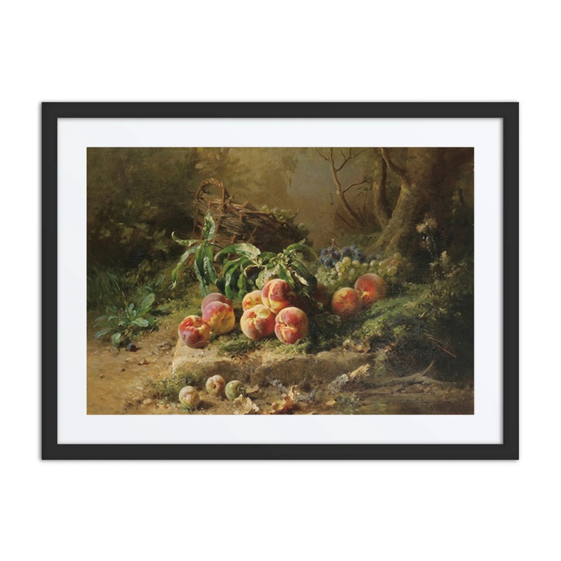 Still Life with Peaches and Grapes in an Undergrowth
