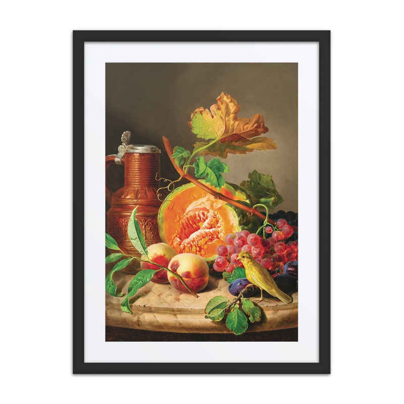 Still Life with Pumpkin, Grapes, Peaches, and Canary