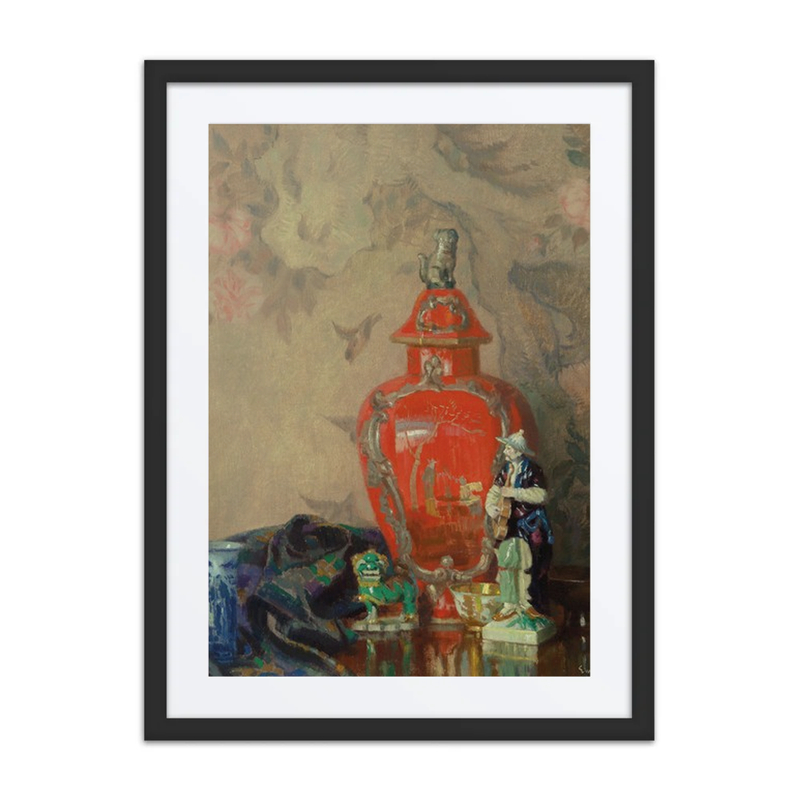 Still Life with Red Urn and Asian Figurines