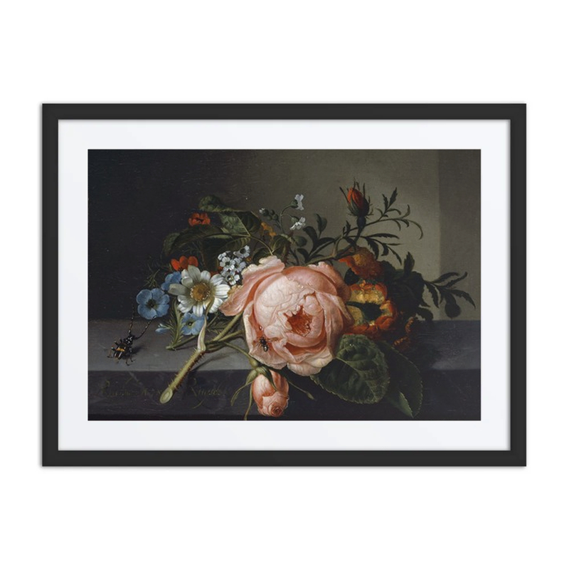 Still Life with Rose Branch, Beetle, and Bee