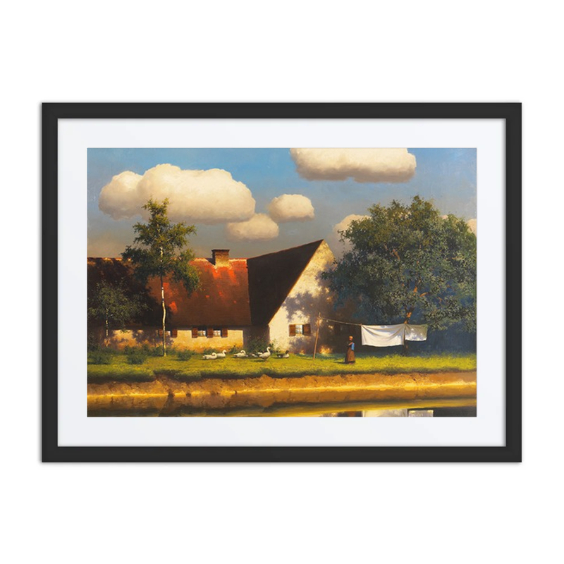 Strickende Gänseliesel Hinterm Bauernhaus