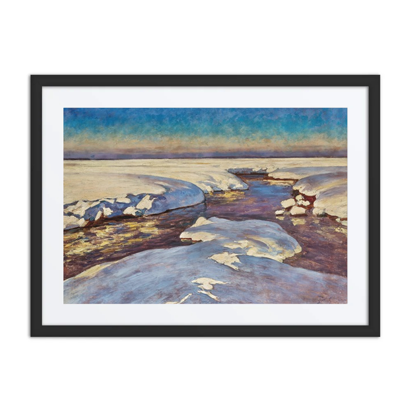 Sunset over a Snow-Covered Stream
