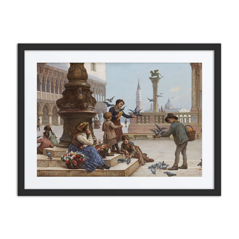 Tauben Fütternde Kinder in Venedig