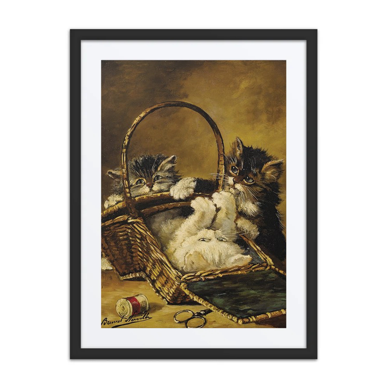 Three Kittens Playing in a Sewing Basket