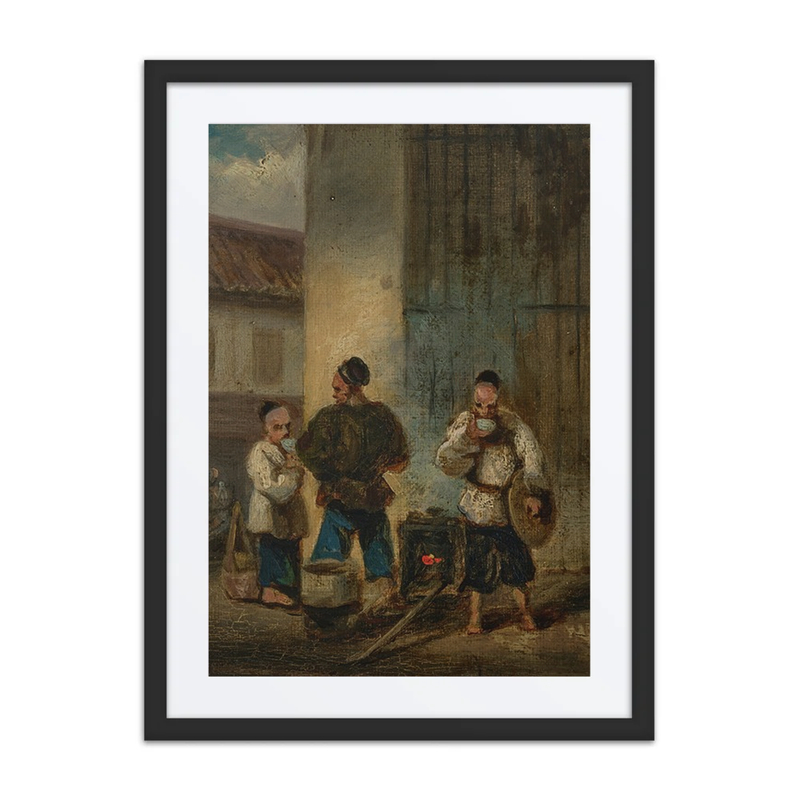 Three Men Drinking Soup Around a Brazier