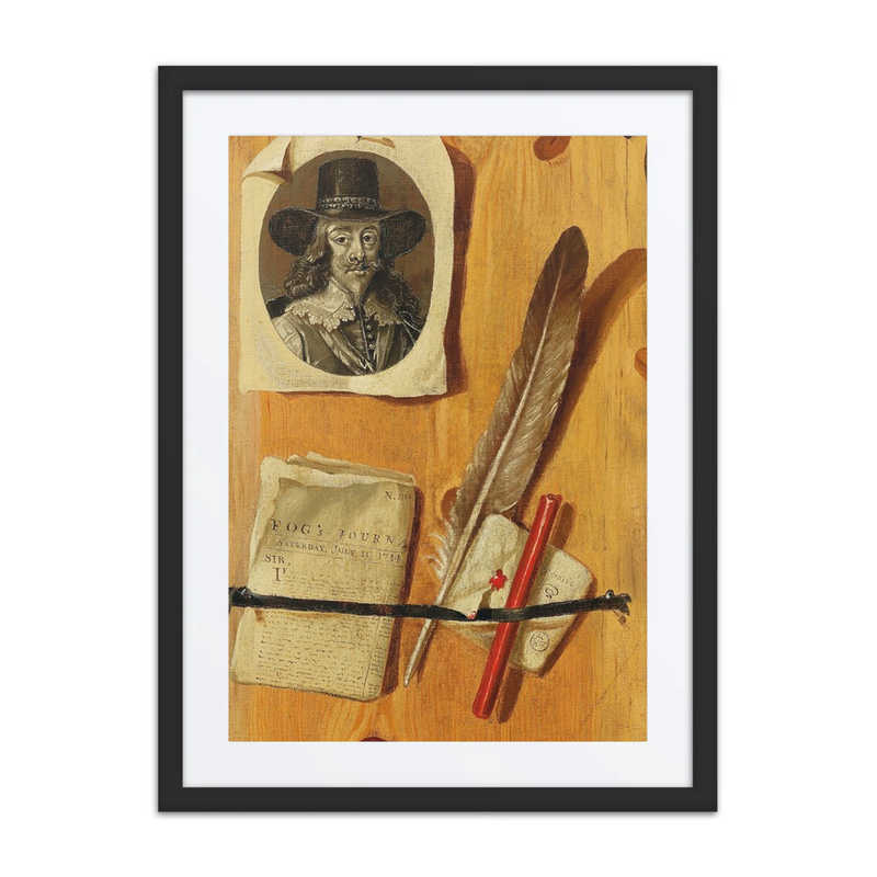 Trompe l’Oeil with Portrait of King Charles I and fog’s Journal