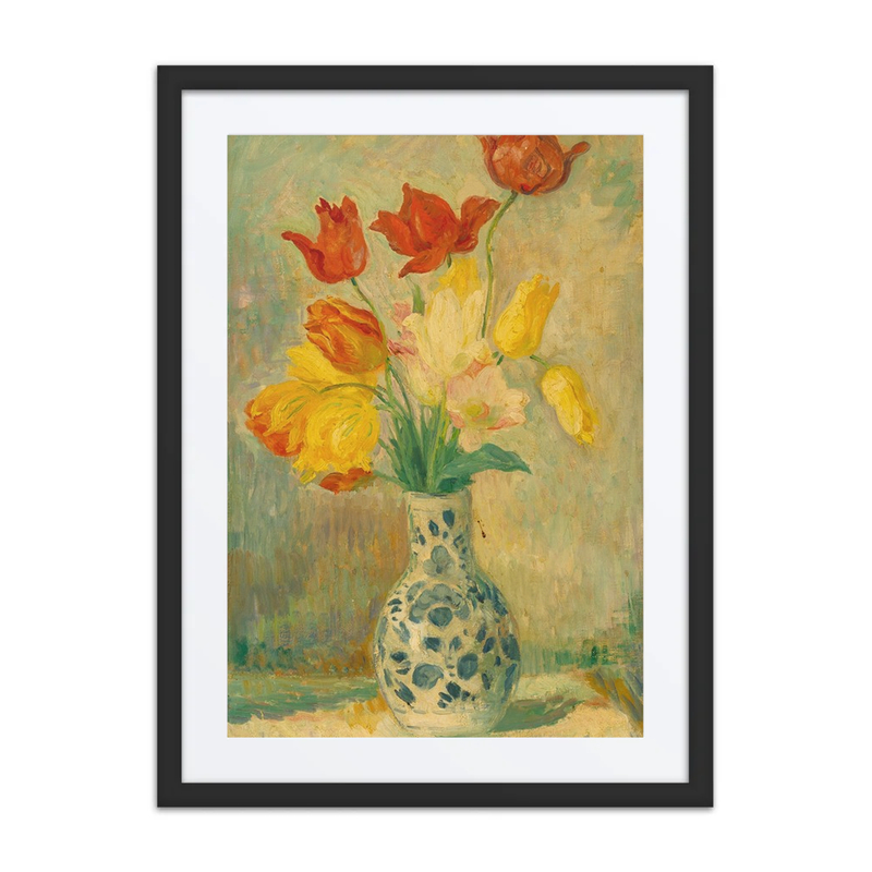 Tulips in a Delftware Vase
