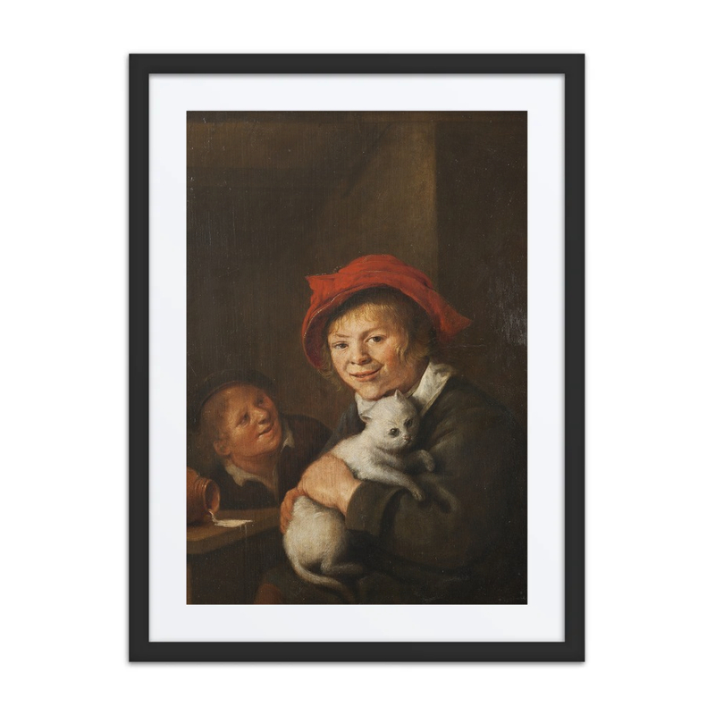 Two Boys Playing with a Cat