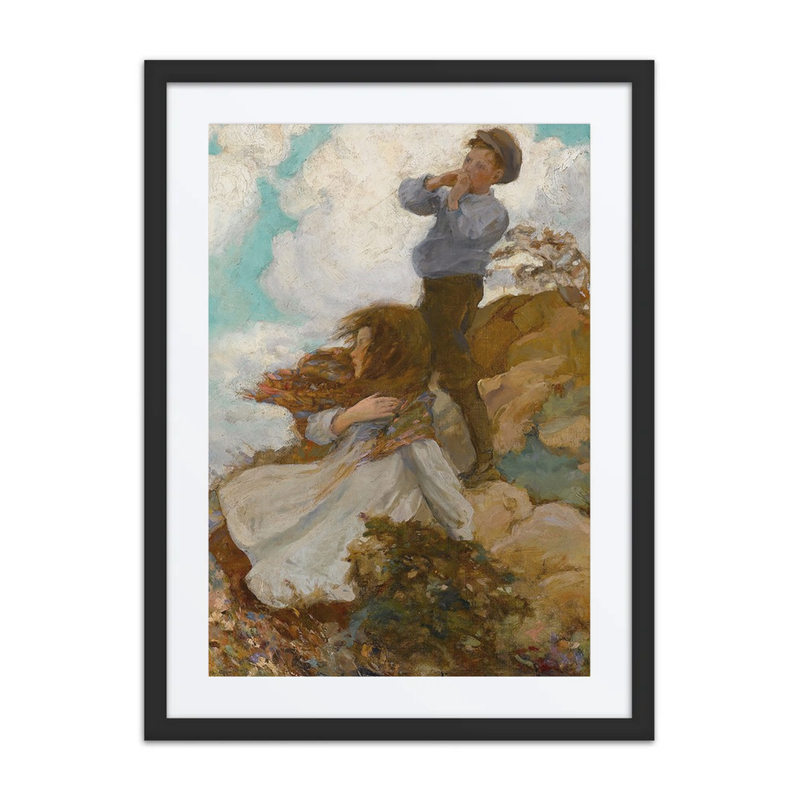 Two Children on a Windswept Hill
