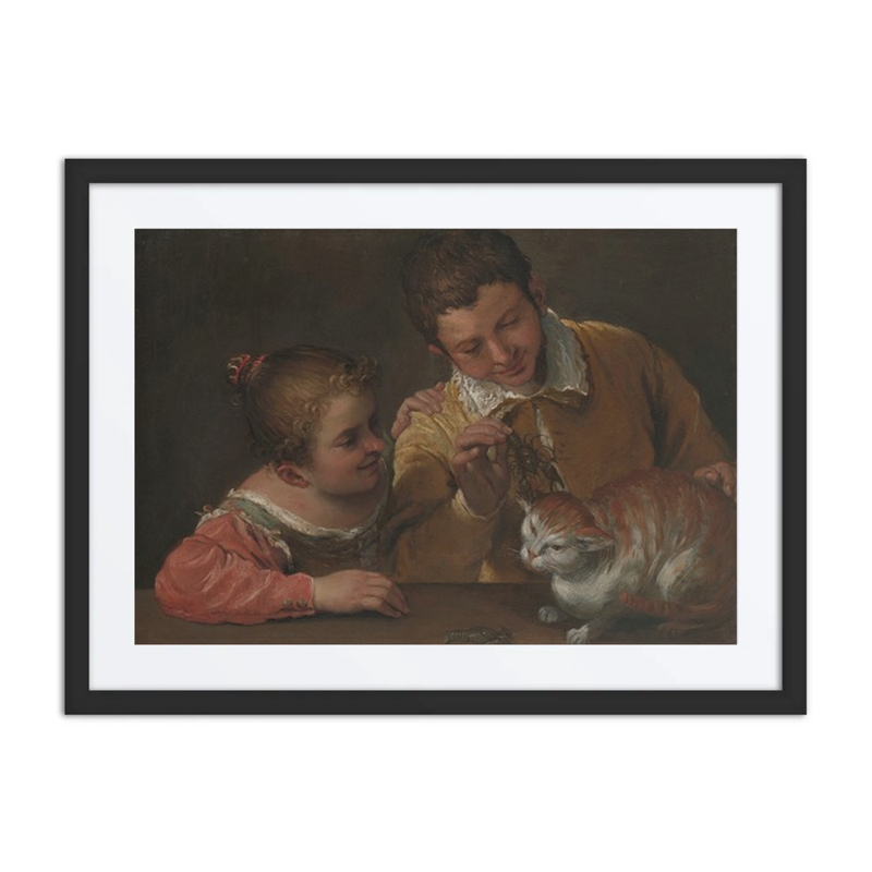 Two Children Teasing a Cat