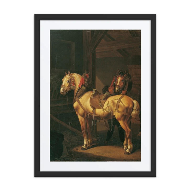 Two Draft Horses in the Stable