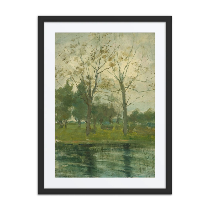 Two Trees Silhouetted Behind a Water Course