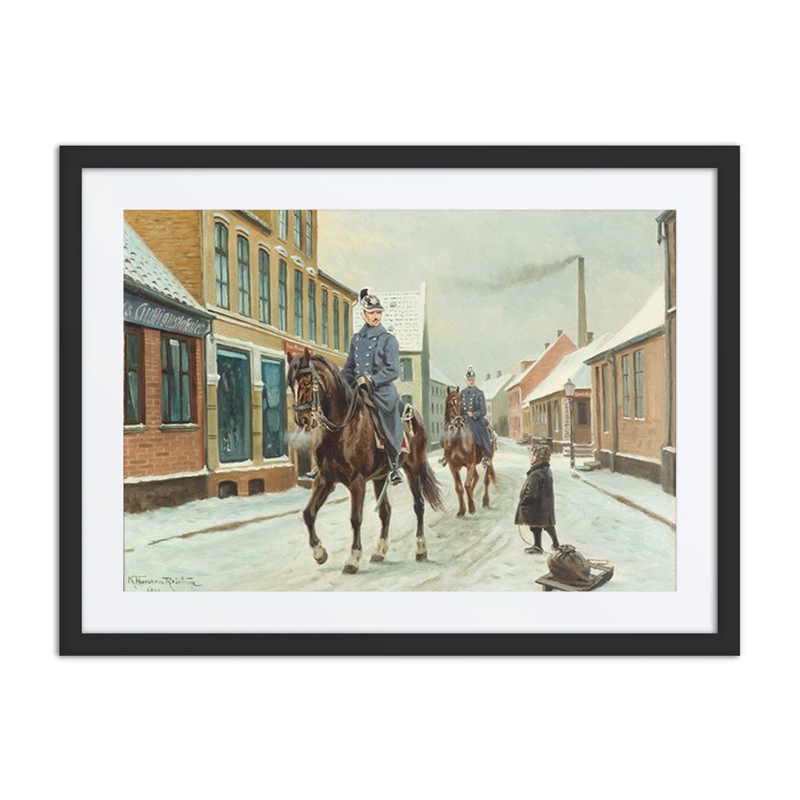 Village Street with Dragoons and a Boy with a Sled, Winter