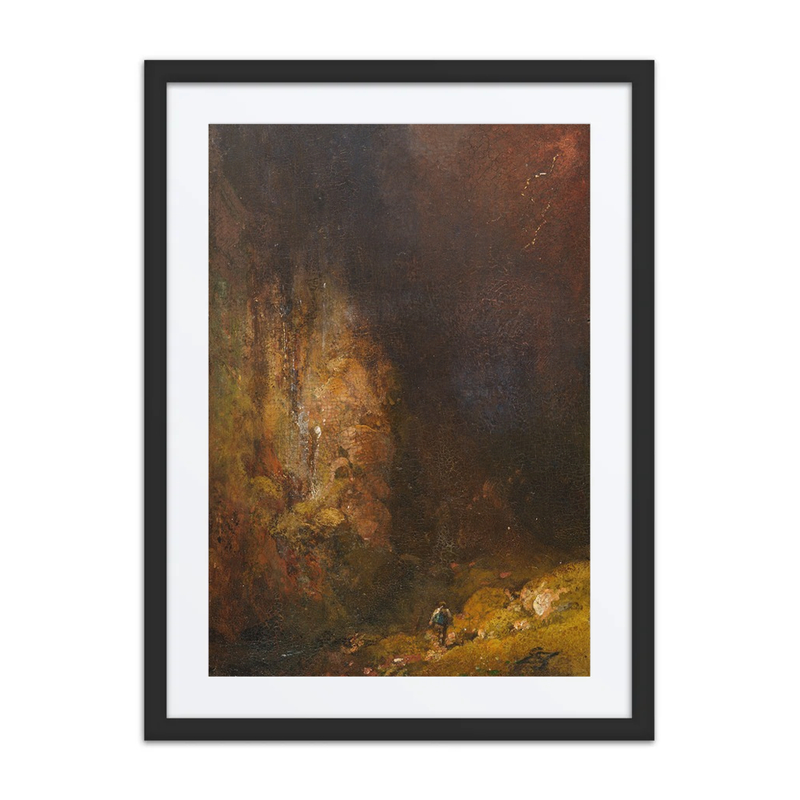 Wanderer in a Mountain Gorge During a Thunderstorm