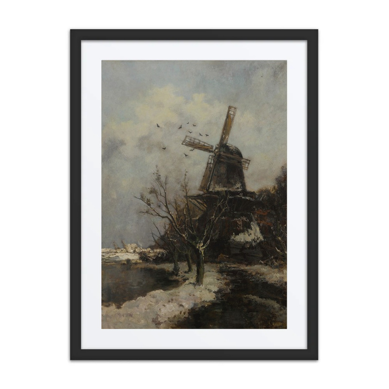 Windmill by a Stream in Winter