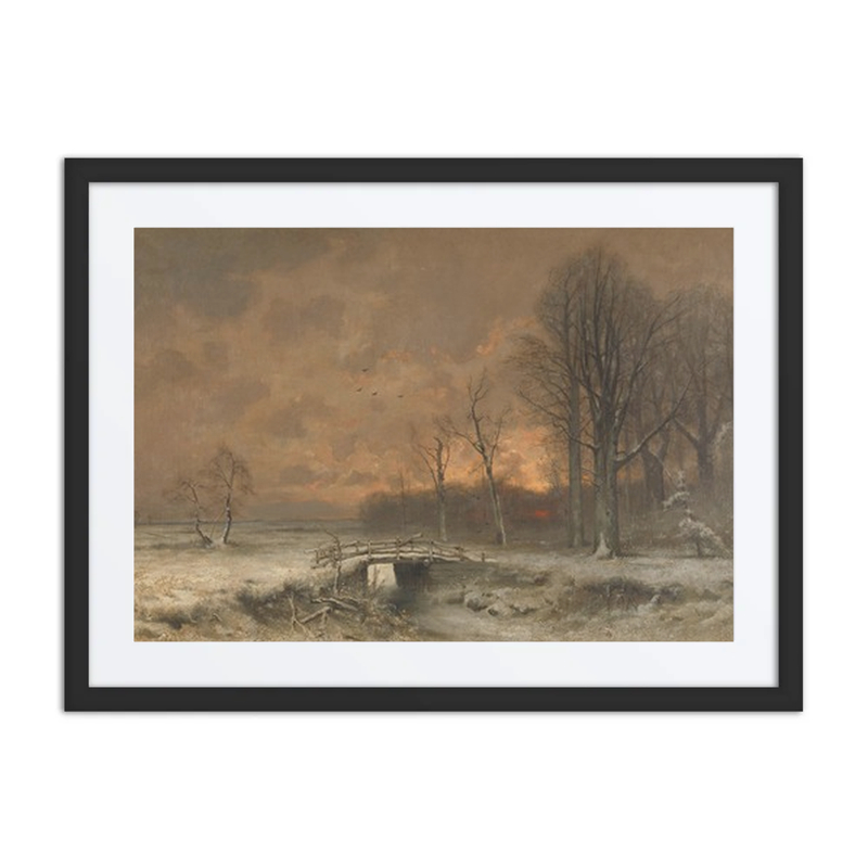 Winter Scene with Setting Sun