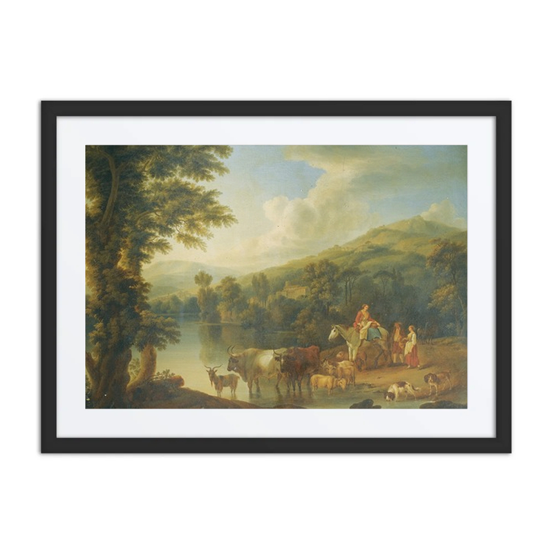 Wooded River Landscape with Animals Watering