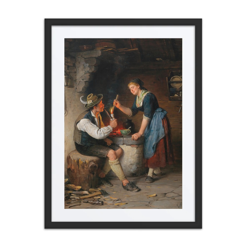 Young Couple by the Fireplace