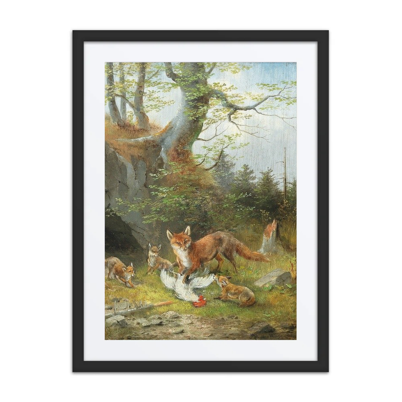 Young Fox Family with Prey