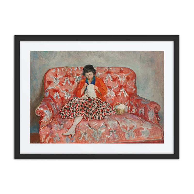 Young Girl Sewing on a Sofa