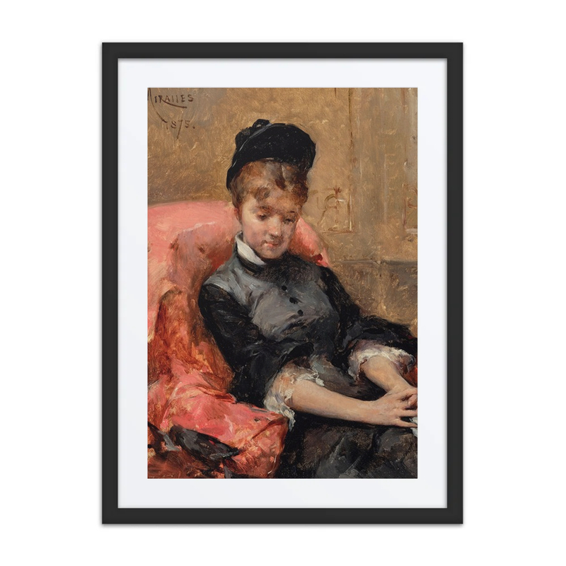 Young Woman Lost in Thought in a Red Armchair